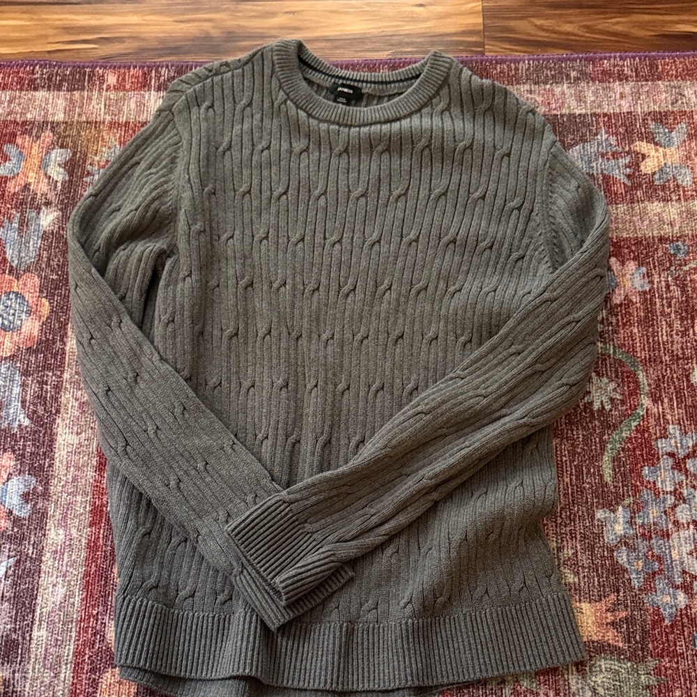 Express Men's Charcoal Cable Knit Crewneck Sweater